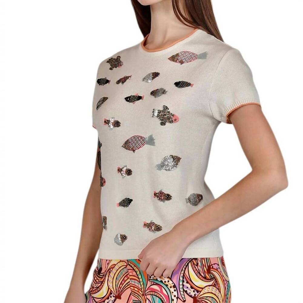 NEW CONDITIONS APPLY carmelita embellished fish top in ivory